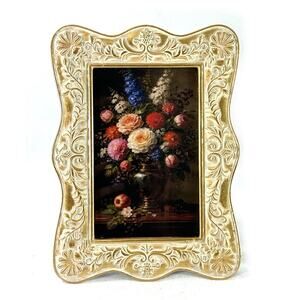 Malden Gold Tone Metal Picture Frame 4x6 Ornate Floral Print 6x8 Tabletop
